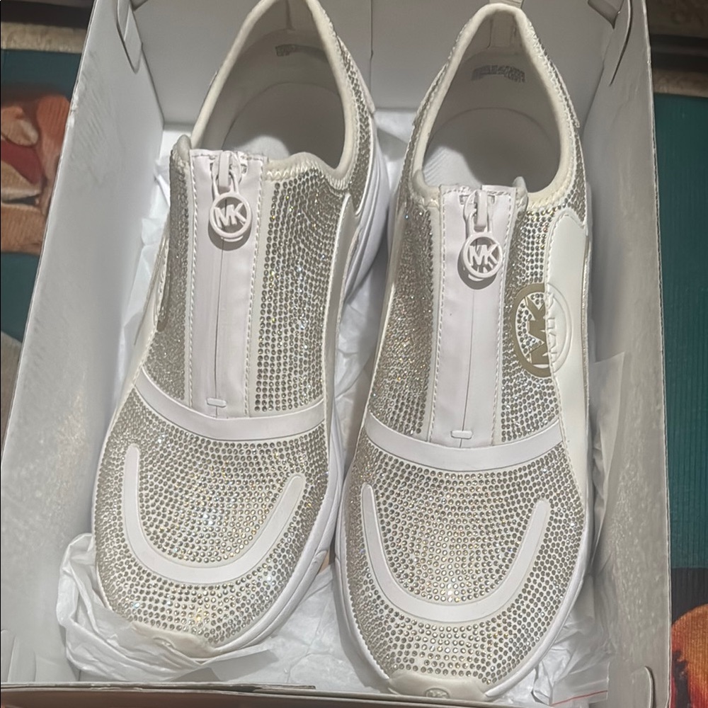 Michael Kors White and Silver Sneakers